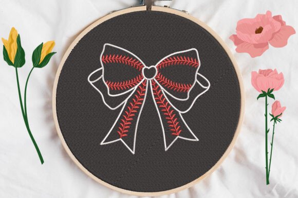 Adorable Baseball Bow: A Charming Embroidery Design