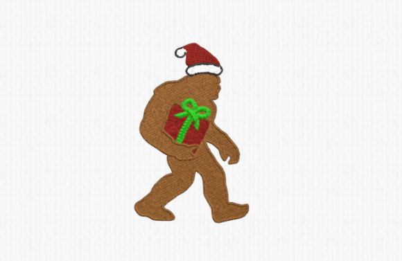 Bigfoot with Christmas Present: A Festive Embroidery Design