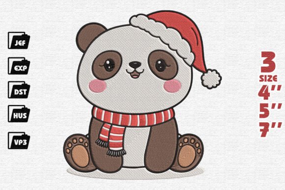 Charming Christmas Panda Embroidery Design