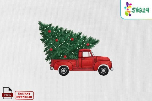 Charming Christmas Truck Tree Embroidery Art