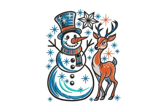 Charming Snowman and Reindeer Winter Embroidery