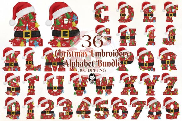 Christmas Embroidery Alphabet for Apparel