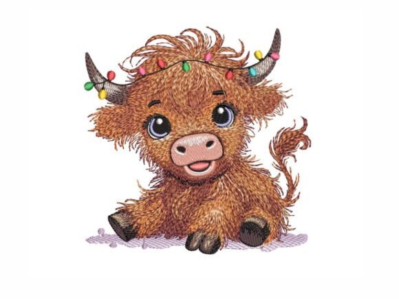 Christmas Highland Cow: A Festive Embroidery Delight