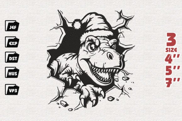 Cute Dinosaur Embroidery Design for Holiday Cheer