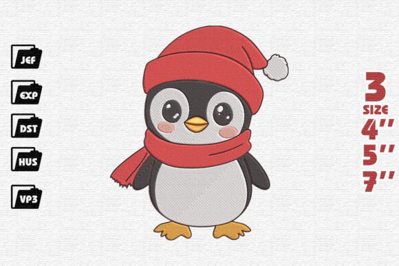 Cute Penguin Christmas Embroidery: A Festive Delight