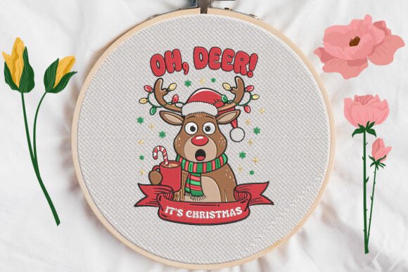 Funny Christmas Cute Reindeer Embroidery Design