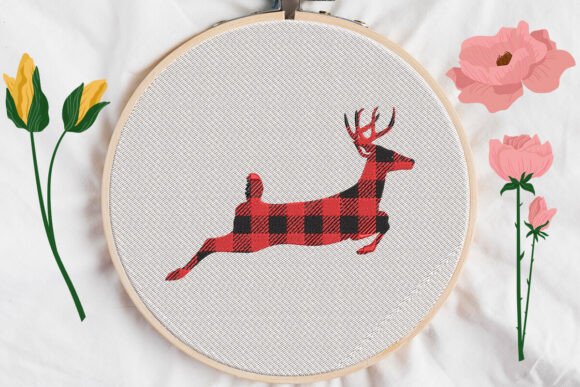 Plaid Reindeer: A Cozy Christmas Embroidery Design